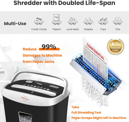 Paper Shredder for Home Office10-Sheet Cross-Cut Shredder with US Patented Cutter,Also Shreds Card/CD/Clip,Paper Shredding Machine for Home Use Heavy Duty with Jam Proof,3.9-Gallon Bin