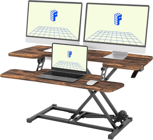 FLEXISPOT Standing Desk Converter 40in Sit to Stand up Desk Riser Height Adjustable Computer Workstation with Spacious 2-Tier Desktop, Rustic Color