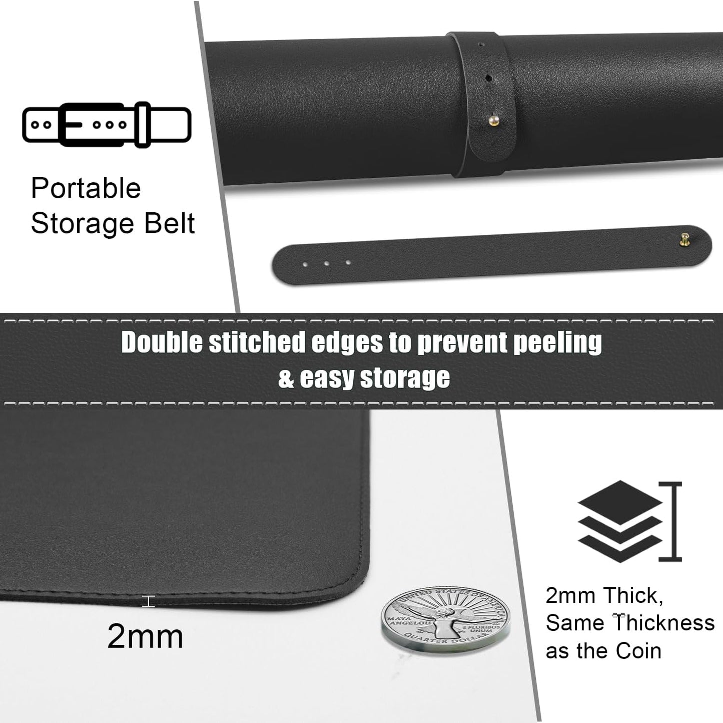 Dual-Sided Desk Pad, Natural Cork & PU Leather Mouse Pad for Desk, Desk Pad Protector, Non-Slip Desk Mat for Office and Home Work, (Black, 23.6" x 13.7")