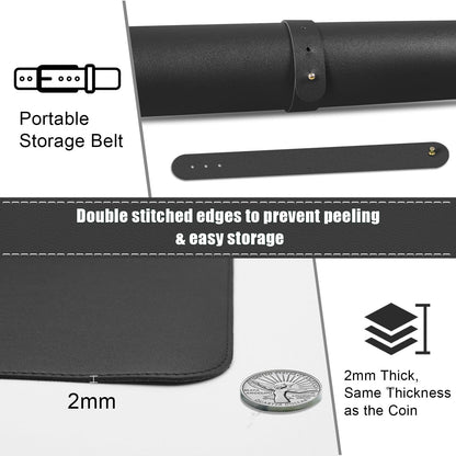 Dual-Sided Desk Pad, Natural Cork & PU Leather Mouse Pad for Desk, Desk Pad Protector, Non-Slip Desk Mat for Office and Home Work, (Black, 23.6" x 13.7")