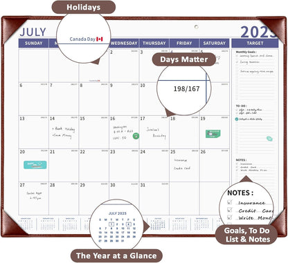 Ospelelf Desk Calendar 2025-2026 Large Wall Calendar with Plastic Cover 22"x17" Planner Pad Runs from January 2025 to June 2026 Brown