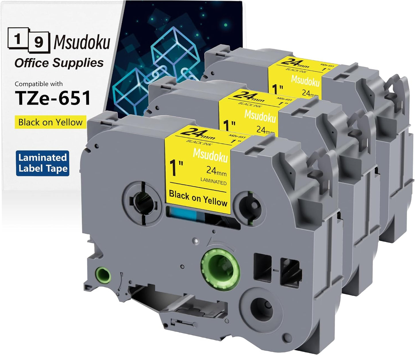 Tze Tz Tape 24mm 0.94 Laminated Yellow Compatible for Brother P Touch Label Maker Tape TZe-651 TZe651 Label Tape for PT D600 D610 P710BT P910BT, Black on Yellow, 0.94 Inch x 26.2 Feet, 3-Pack