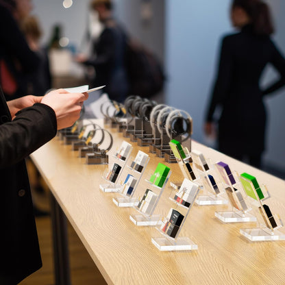 NIUBEE Acrylic Business Card Holder for Desk 2 Tier Clear Gift Card Display, Business Card Stand for Office Exhibition, 130 Cards Capacity, 2 Slots