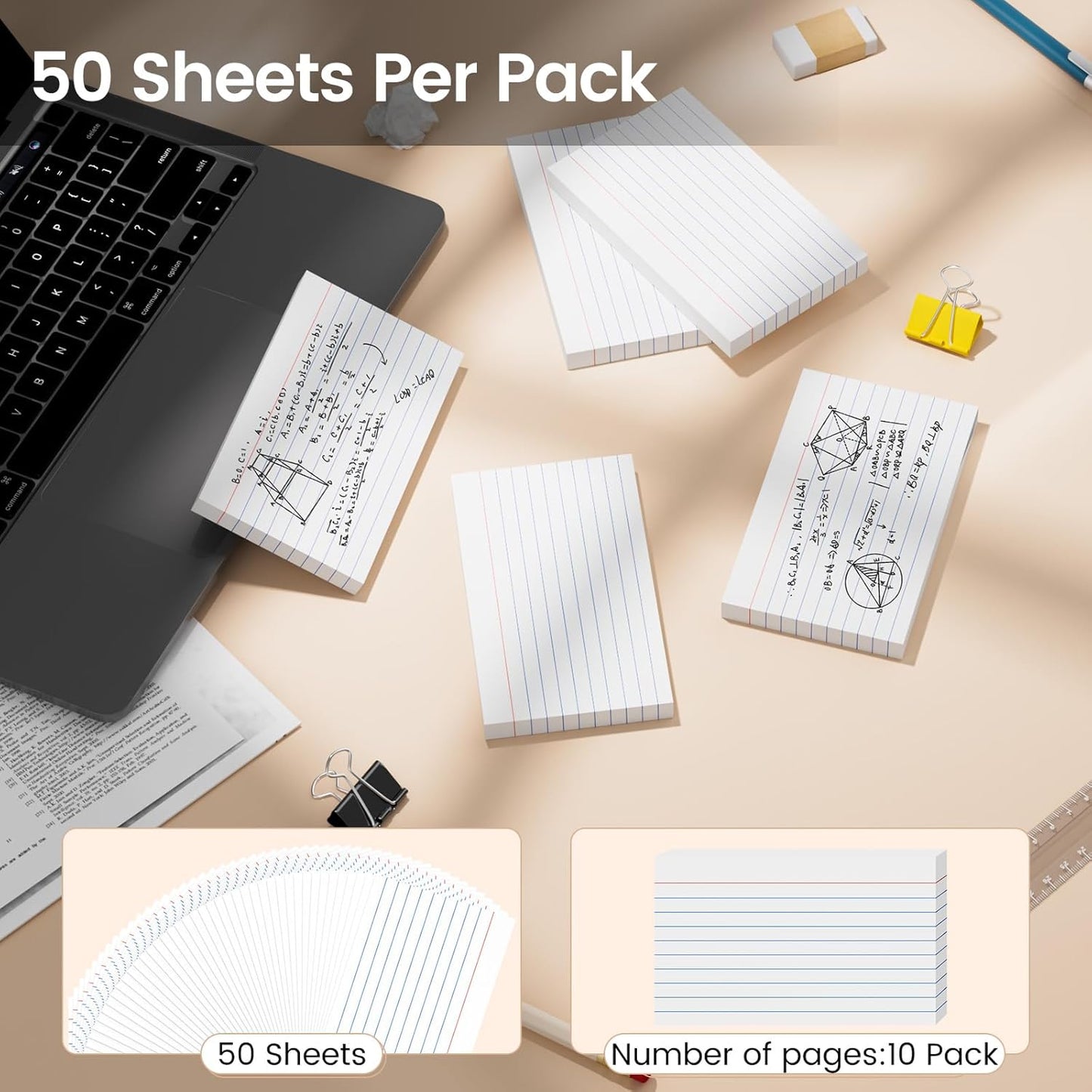Index Cards 3x5 Inch, 500sheets, Flash Cards,Ruled Lined White Note Cards Paper For Studying, Schools Supplies, College, Office And Home Organization, Note Taking Supplies