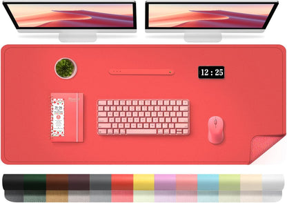 Leather Desk Pad Protector, 47.2'' x 23.6'', Suede Base Sewing Desk Blotter, Non-Slip Office Mat, Waterproof Writing Pad for Home and Office, Candy Red