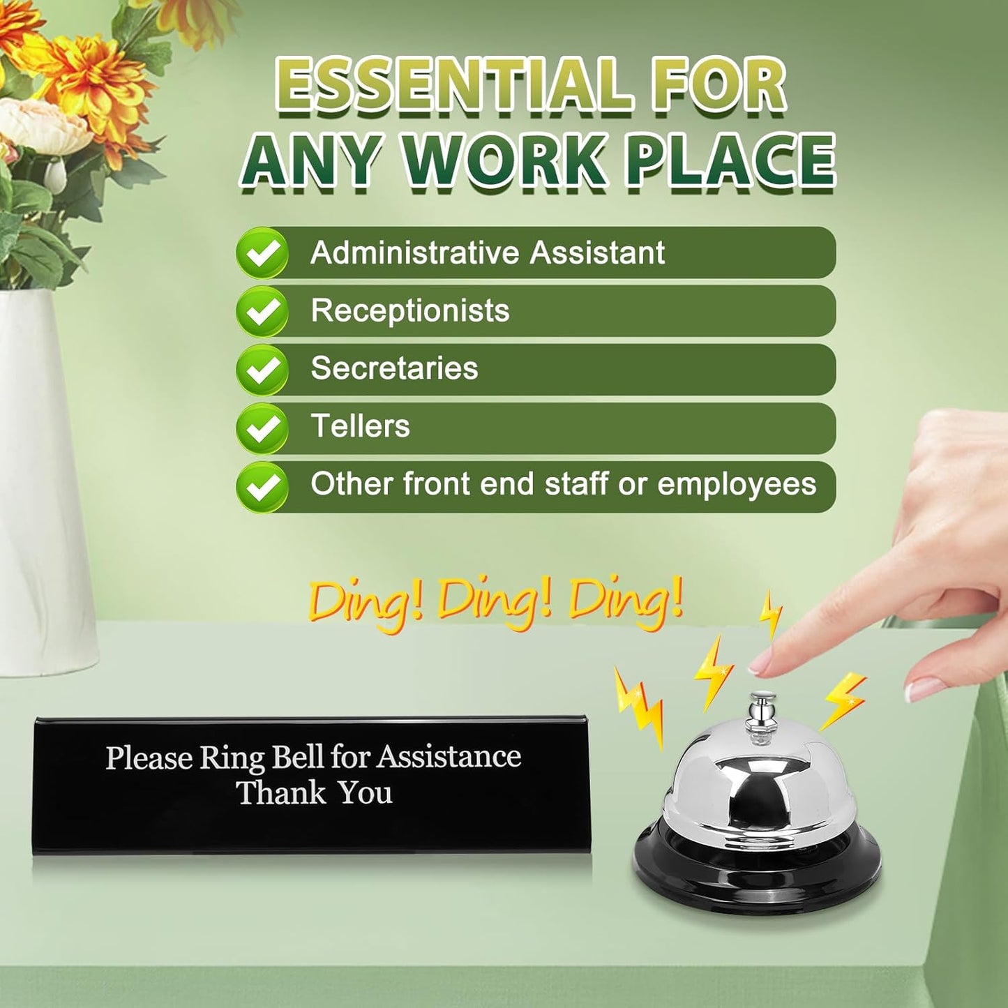 UCEC Desk Call Bell for Hotel School Restaurant Reception - No Receptionist Sign, 2+1 Pack