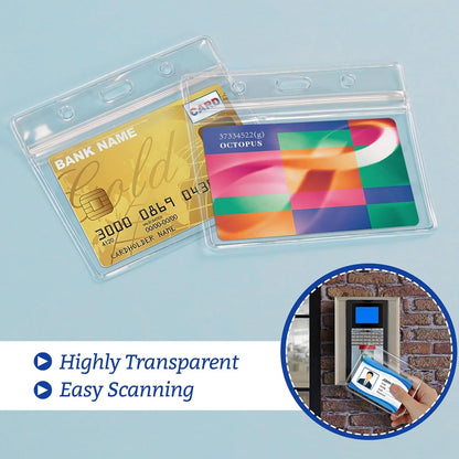 50 Pcs Clear Plastic Horizontal Name Badge ID Card Holders