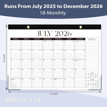 Desk Calendar 2025-2026, 18 Months (July 2025 to December 2026) - Large Size 17" x 12" Desktop/Wall Monthly Calendar with To Do List, Personal Desk Calendar Planner for Home, School, Office - Black