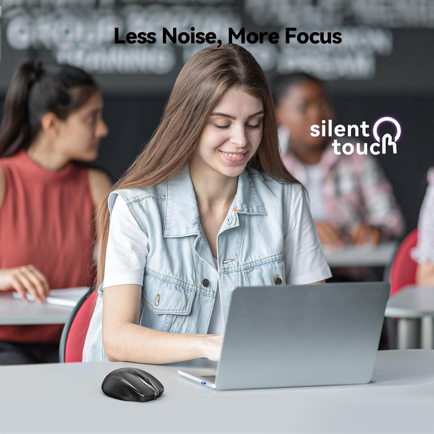 TECKNET Wireless Silent Mouse, Quiet Click, 2.4G Optical Cordless Mouse, 6 Adjustable 4000 DPI, Computer Mice for Laptop, Chromebook - Black