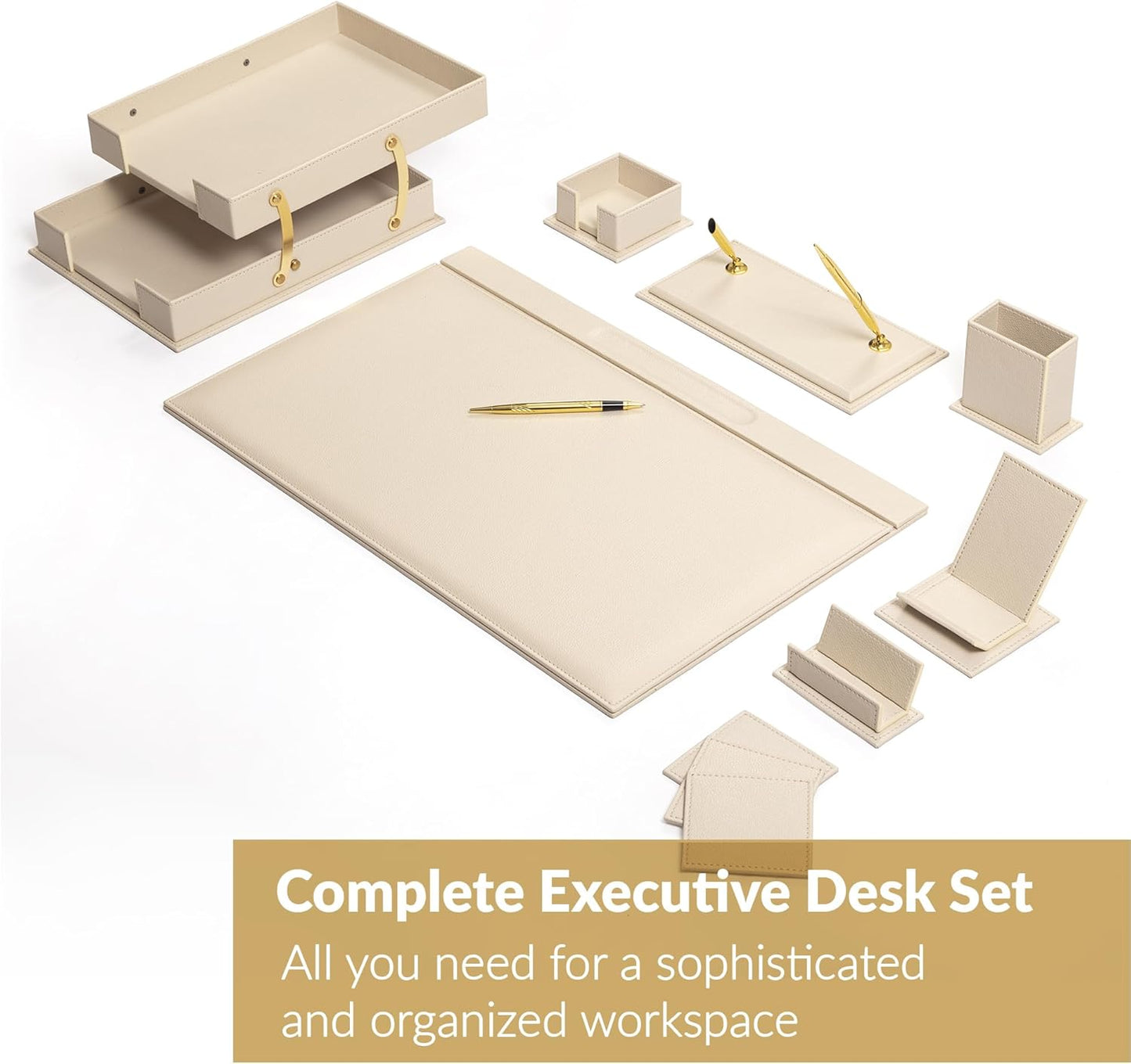 MOOGCO Luxury Leather Desk Pad & Desk Organizer Set, Bonded Leather