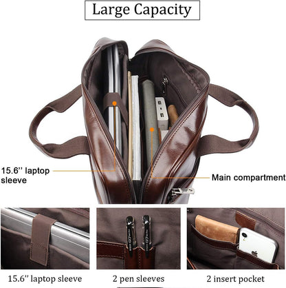 Augus Leather Laptop Briefcase for Men,Waterproof Travel Messenger Duffle Bags 15.6 Inch Laptop Bag
