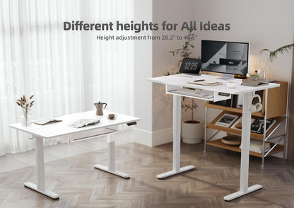 YDN Standing Desk with Keyboard Tray, 48 Inch Height Adjustable Desk with Cable Management, White Stand Up Desks for Home and Office, White