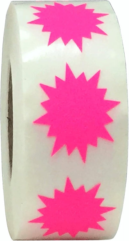 Fluorescent Pink Color Coding Burst Labels for Organizing Inventory 1 Inch Round Circle Dots 500 Total Adhesive Stickers On A Roll