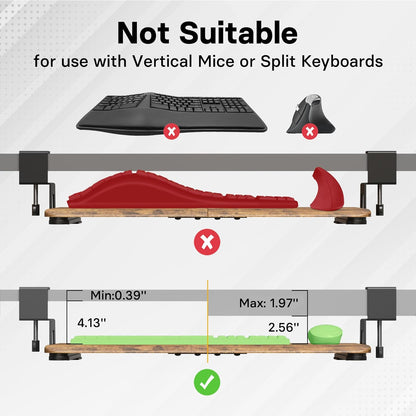 BONTEC KMT01 Under Desk Keyboard Tray, Pull-Out Keyboard & Mouse Platform with C-Clamp, 25.6 x 11.8 in Space-Saving Ergonomic Slide-Out Drawer, Rustic Brown