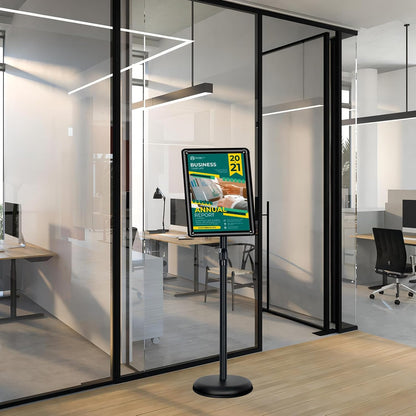 Poster Stand Holder Adjustable Pedestal Floor Standing Sign Holder Vertical and Horizontal View Sign Display, Aluminum Snap Open Frame with Safety Corner (2P-Black-11x17)