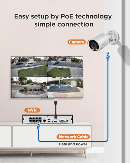PoE Security Camera System, 4X 5MP Wired Home Bullet IP Cameras Built-in microphone, Human Vehicle Detection, Smart Color Night Vision, 8 Channel 4K NVR 2TB HDD for 24/7 Recording, PB38F0408-5M
