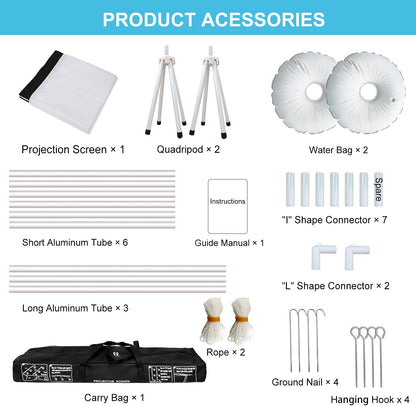 Portable Projector Screen Outdoor Movie: Foldable Rear 4K Projection Screens Stand for Camping Travel Backyard Video 100 inch