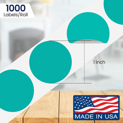 Perco Teal 1-Inch Round Circle Dot Sticker Labels with Removable Adhesive – 1,000 Labels per Roll – Versatile, Vibrant Colors, Reliable Hold, No Residue, Perforated for Convenient Use – Made in USA