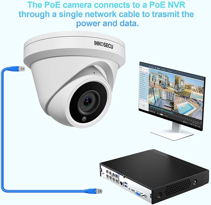PoE Camera 4MP with Mic, IP Dome Security Surveillance Camera, Waterproof IP67, Night Vision 100ft, 2.8mm Lens Wide Angle 110°, Motion Detection, Human&Vehicle Detection, IND4FR93A (White)