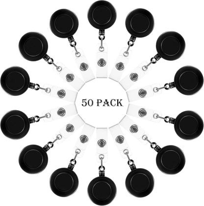 50 Pieces Retractable Badge Holder Reels with Swivel Alligator Clip, ID Card Holder Name Badge Reel Clips for Students Teachers Office Workers (Black)
