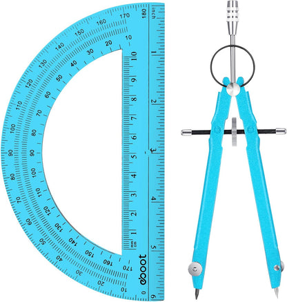 EBOOT Student Geometry Math Set, Drawing Compass and 6 Inch Clear Swing Arm Protractors 180 Degree Math Protractor(Blue and Blue)