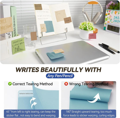 Sticky Notes 3x3in + 2x1.5in Small Sticky Note, 12 Pack 6 Colors Self-Sticky Note Pads | Sticks Strong & Removes Clean | Recycled Paper Cute Sticky Notes to School Supplies, Office Products