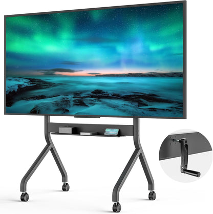 FortiLift Premium Manual Height Adjustable TV Cart for 55–90” Displays – Business-Class Rolling Stand with Crank Lift, VESA 900×600, 198 lbs Capacity, Storage Shelf, Lockable Wheels