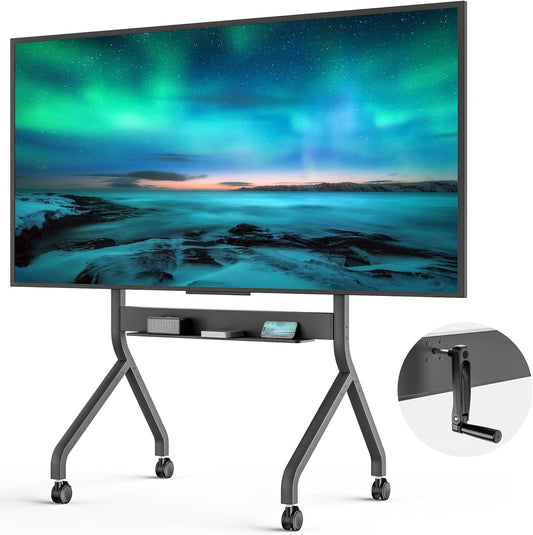 FortiLift Premium Manual Height Adjustable TV Cart for 55–90” Displays – Business-Class Rolling Stand with Crank Lift, VESA 900×600, 198 lbs Capacity, Storage Shelf, Lockable Wheels