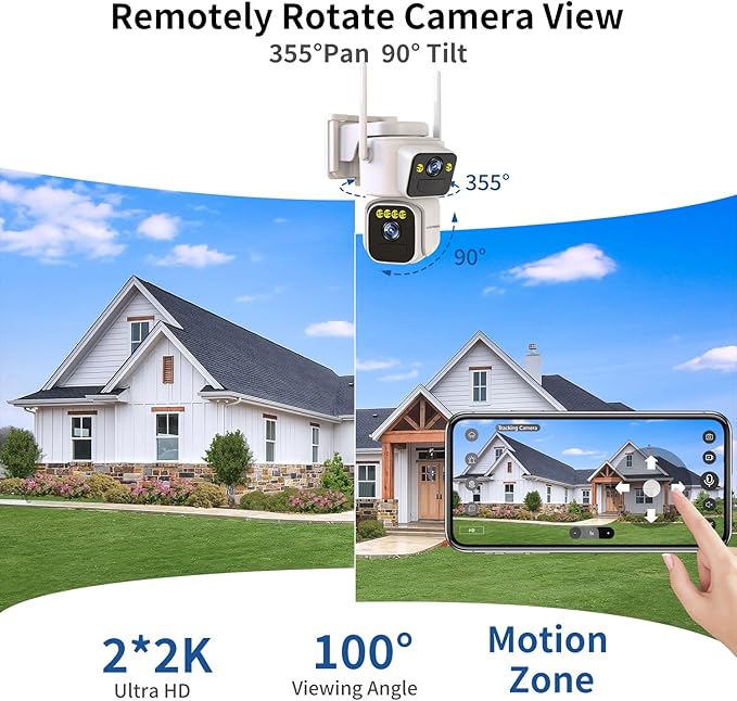 Solar Security Cameras Outdoor Wireless,2.4G/5G WiFi Cameras for Home Security, Dual Lens PTZ Motion Zone,2-Way Audio,Night Vision,Weatherproof,SD/Cloud Storage