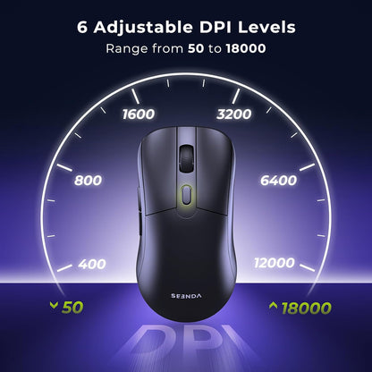 seenda Wireless Gaming Mouse, USB C Mouse, Web-Based Driver, 18000 DPI, 67g Lightweight, 6 Programmable Buttons, Type-C Rechargeable Mouse Gamer for PC/Laptop/Mac - Black