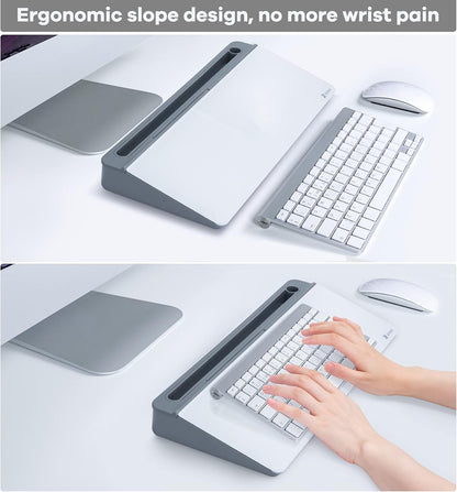 Varhomax Glass Desk Whiteboard with Storage, Desktop Organizer to-do List Memo Notepad Dry Erase White Board for Home Office and School Supplies (Gray)