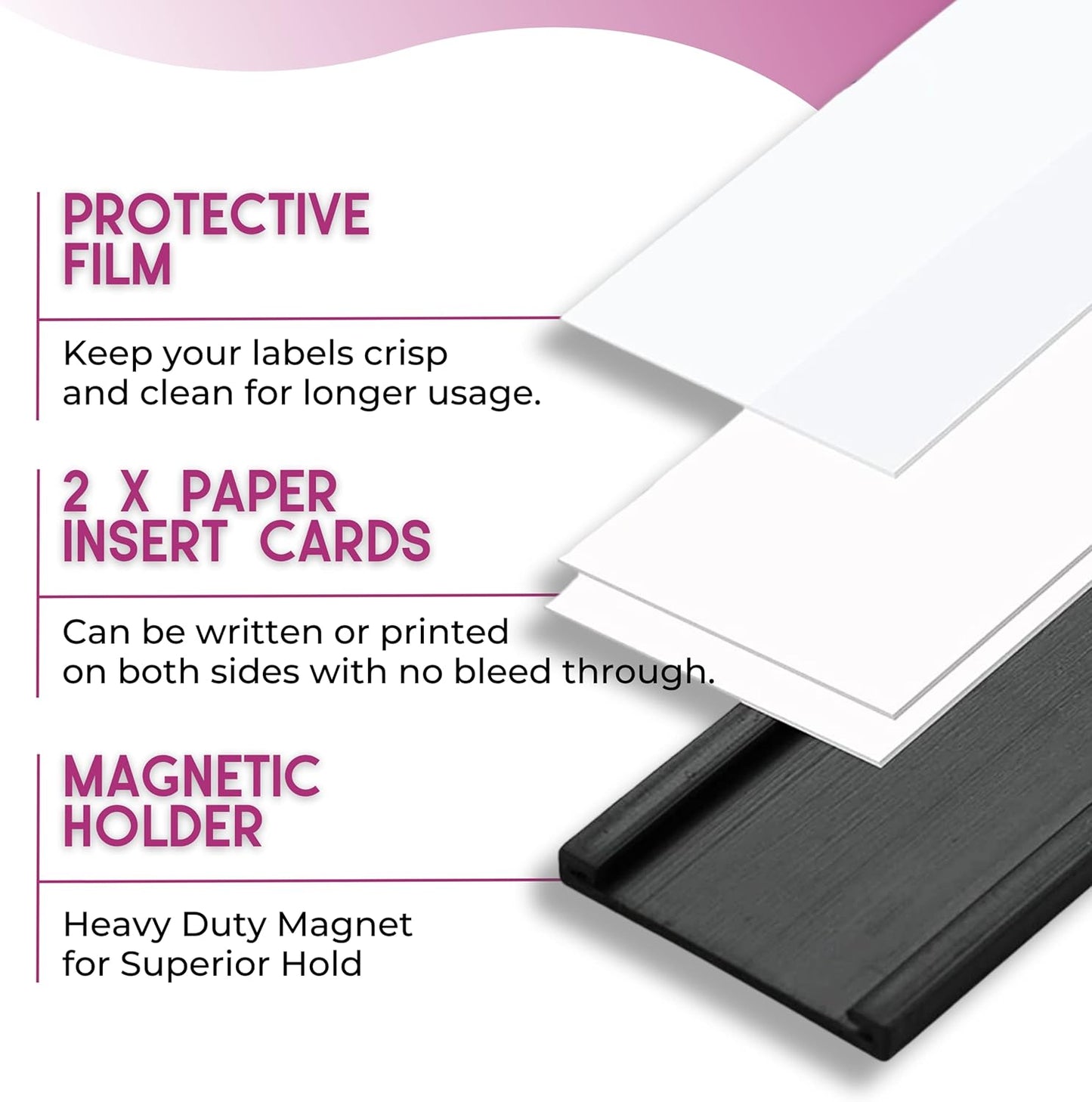 Availey 40 Pack Magnetic 'C' Channel Label Holders for Metal Racks and Shelves with Protective Films and Replacement Strips 4" x 1.6"
