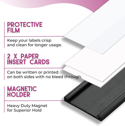 Availey 40 Pack Magnetic 'C' Channel Label Holders for Metal Racks and Shelves with Protective Films and Replacement Strips 4" x 1.6"