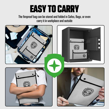 Fireproof Document Bag, Waterproof Money Bag Pocket with Zipper Closure, Storage Pouch for Valuables, A4 A5 Document File, Cash, Credit Card, Passport (Grey, small+big set)