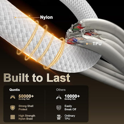 Quntis USB C Cable, USBC to USBC Fast Charging Cable Nylon Braided (3ft 60W, 1-Pack) for iPhone 16/15 Pro/Plus/Pro Max, iPad mini 6/7/Pro/Air, MacBook Air/Pro, Samsung Galaxy S24 and More (White)