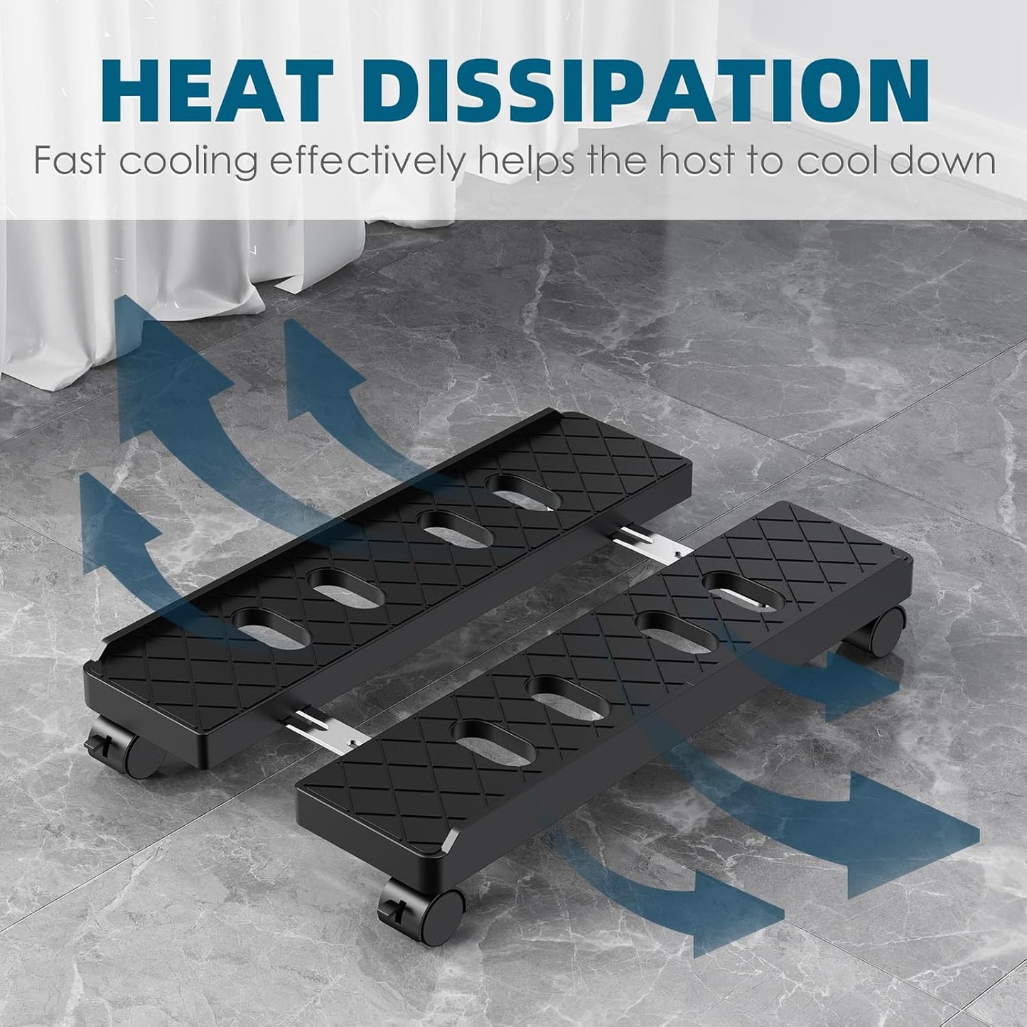 Adjustable Computer Tower Stand, Mobile CPU Stand with 4 Rolling Caster Wheels, Under Desk CPU Holder PC Floor Cart PC Riser for Gamers and Students (Black-Big)