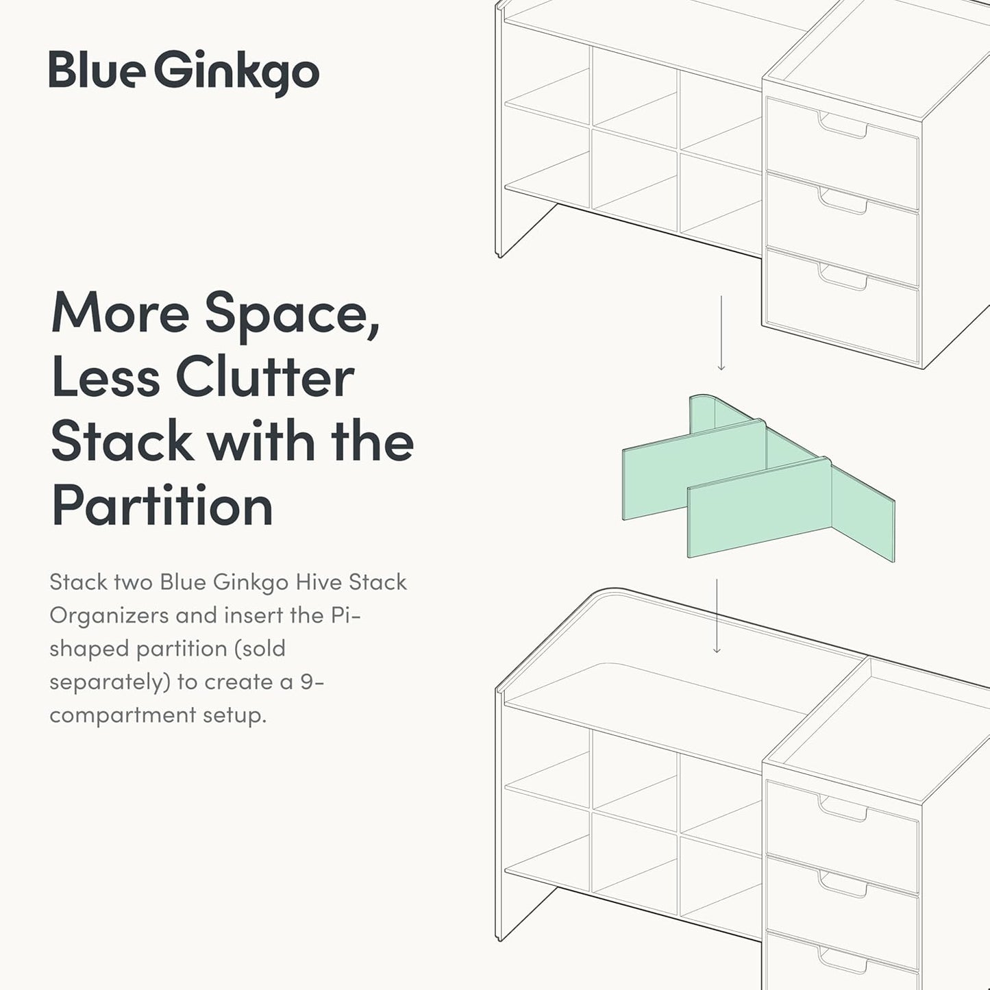 Blue Ginkgo Hive Stack Organizer Partition – (Made in Korea, White)