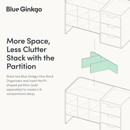 Blue Ginkgo Hive Stack Organizer Partition – (Made in Korea, White)