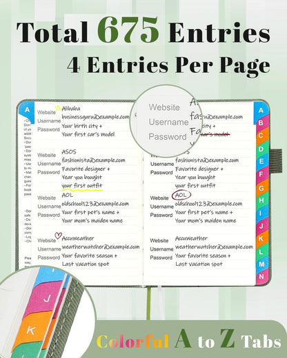 Small Password Keeper Book with Colorful Alphabetical Tabs, Hardcover Password Log-book for Internet Password and Website Address, 4.1"×6.2" Password Notebook for Home Office