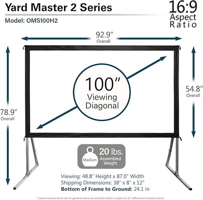 Elite Screens Yard Master 2, 100 inch Outdoor Projector Screen with Stand 16:9, 8K 4K Ultra HD 3D Fast Folding Portable Movie Theater Cinema 100" Indoor Foldable Easy Snap Projection Screen, OMS100H2