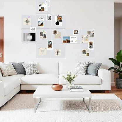 AKTOP White Cork Bulletin Board 12x12, 1/2" Thick Felt Cork Board Tiles 12 Pack, Small Square Pin Board for Wall, Self Adhesive Corkboards with 120 Push Pin Wood Clips for School, Home & Office