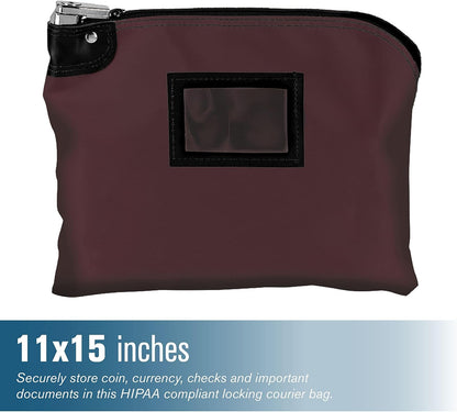 BankSupplies Laminated Nylon Locking Deposit Bag | Burgundy | 2 Keys Included for Each Bag | Heavy Duty | Puncture Resistant Laminated Nylon | Double Stitched Seams