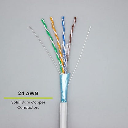trueCABLE Cat5e Outdoor, Shielded F/UTP, 1000ft, UV Resistant, CMX Rated, White, 24AWG Solid Bare Copper, 350MHz, PoE++ (4PPoE), ETL Listed, Bulk Ethernet Cable