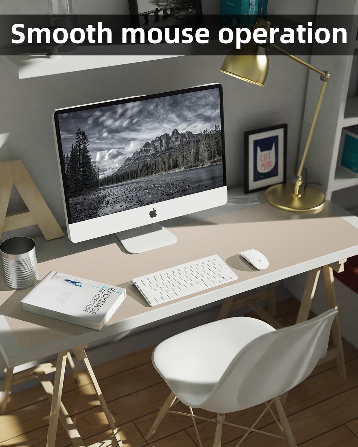 Leather Desk Pad Protector, Office Desk Mat, Large Mouse Pad, Non-Slip Desk Blotter, Laptop Desk Pad, Computer pad,Waterproof Desk Accessories for Office and Home(Beige, 48" x 17")