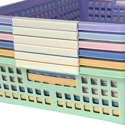 6 Pack Plastic Turn in Paper Trays for Classroom, Colorful Storage Bin Basket Organizers for School Supplies, Classroom Organization and Storage Tray Holds 4A Paper (Mixed Color)