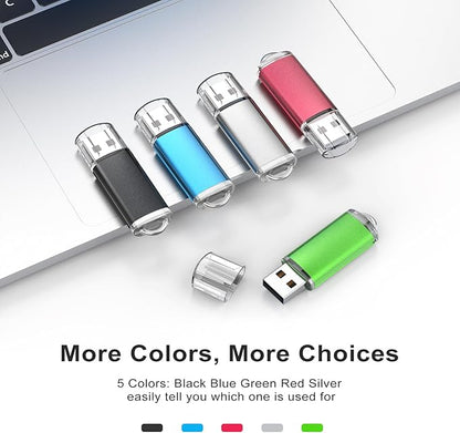 TOPESEL 10 Pack 8GB USB 2.0 Flash Drive Memory Stick Thumb Drives (5 Mixed Colors: Black Blue Green Red Silver)