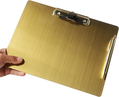 Stainless Steel Magnetic Clipboard with Pen - Multiple Sizes, Magnetic Design, Essential for Office and Home (Gold 9.2 x 12.5 Inches (Landscape Orientation))