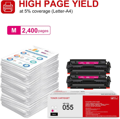2 Pack 055 3014C001 Magenta Toner Cartridge: Compatible CRG-055 Replacement for Canon i-SENSYS LBP660 MF740 Series ImageClass LBP660C LBP664Cdw MF740C MF741Cdw MF743Cdw MF746Cdw MF740 Series Printer