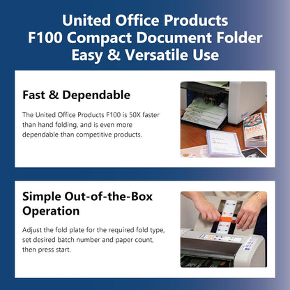 United Office Products F100 Automatic Paper Folding Machine, 200-Sheet Capacity, Folds Letter and Legal Size Paper, High-Speed Letter Folding Machine for Offices, Schools and Churches
