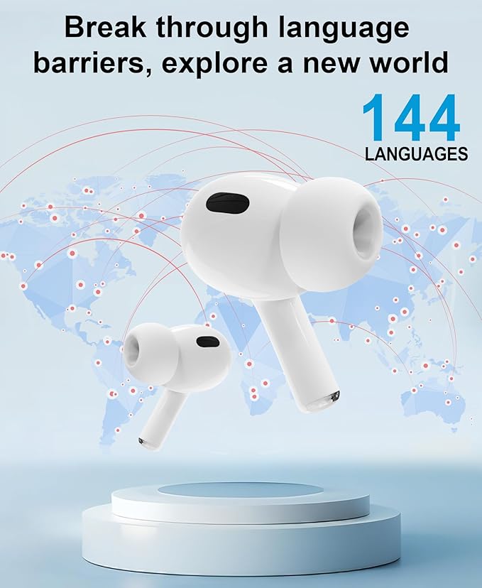 Ai Translation Earbuds Real Time 144-Language Translator Earbuds with Accent Support and 8-Language Offline Translator Device Two Way Translation Headphones for Language Learning Travel Business White